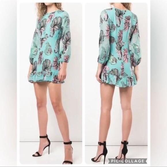 Cynthia Rowley Inverness Metallic Fish Blouson-sleeve Dress In Green Sz4 - Picture 3 of 13